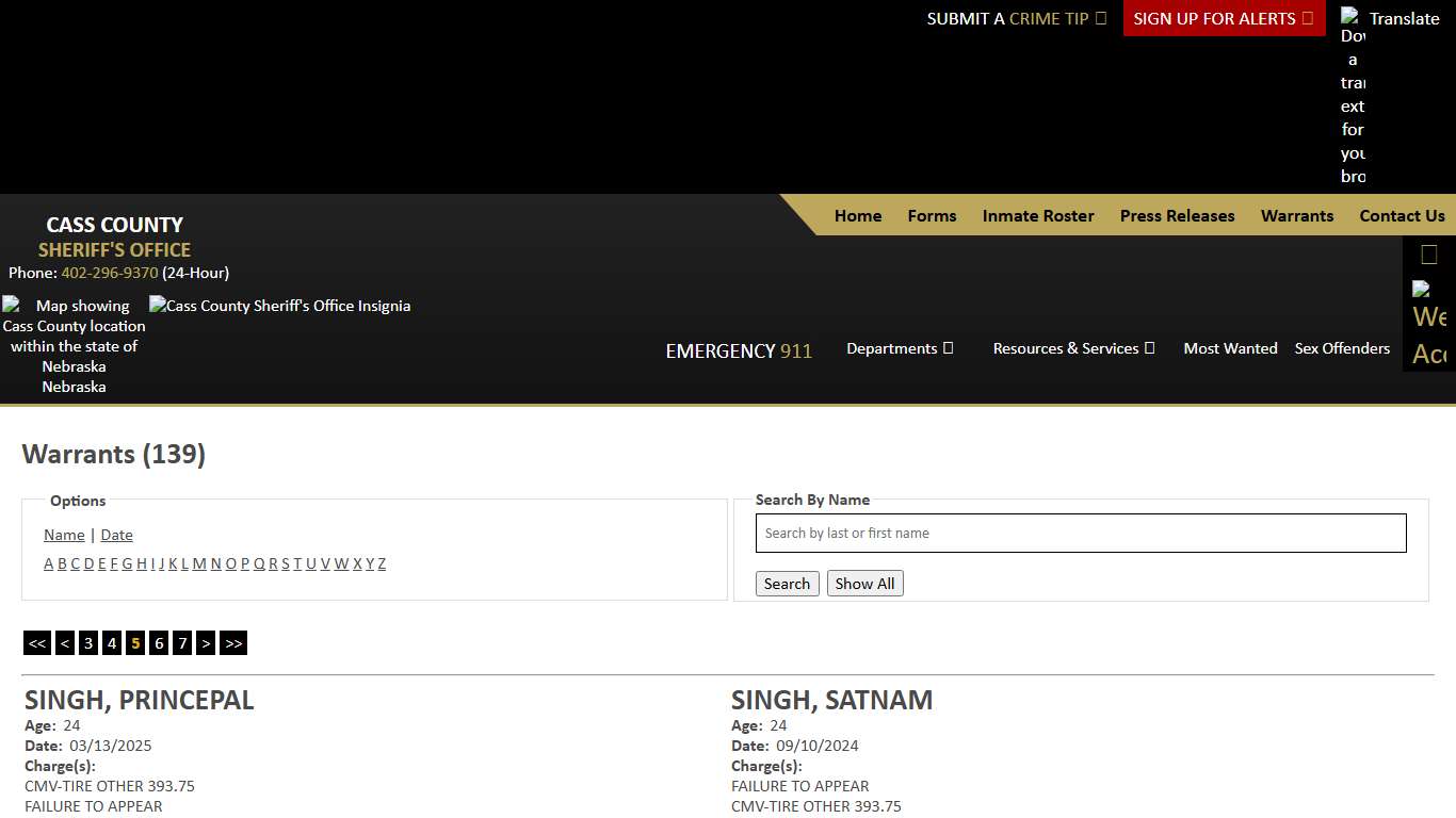 Warrants - Page 5 - Alpha S - Cass County NE Sheriff's Office